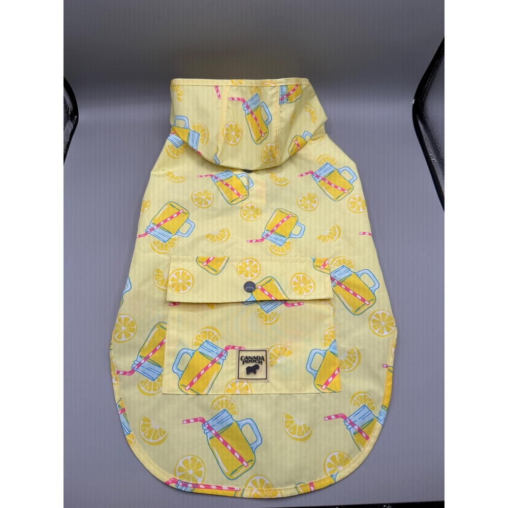 Canada Pooch Yellow Lemonade Pick Me Up Pet Raincoat Hooded Jacket Size M 16"